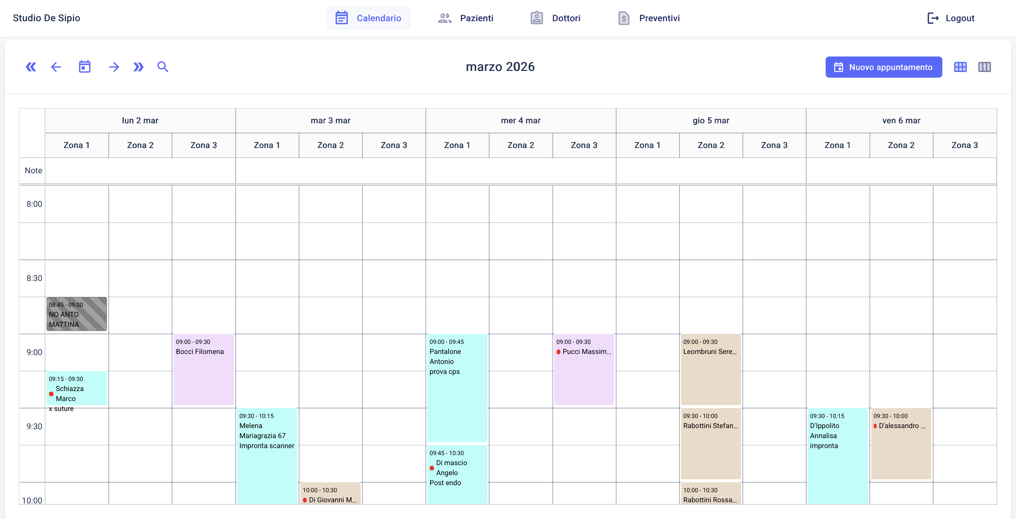 Gestionale Studio Dentistico — Calendario appuntamenti